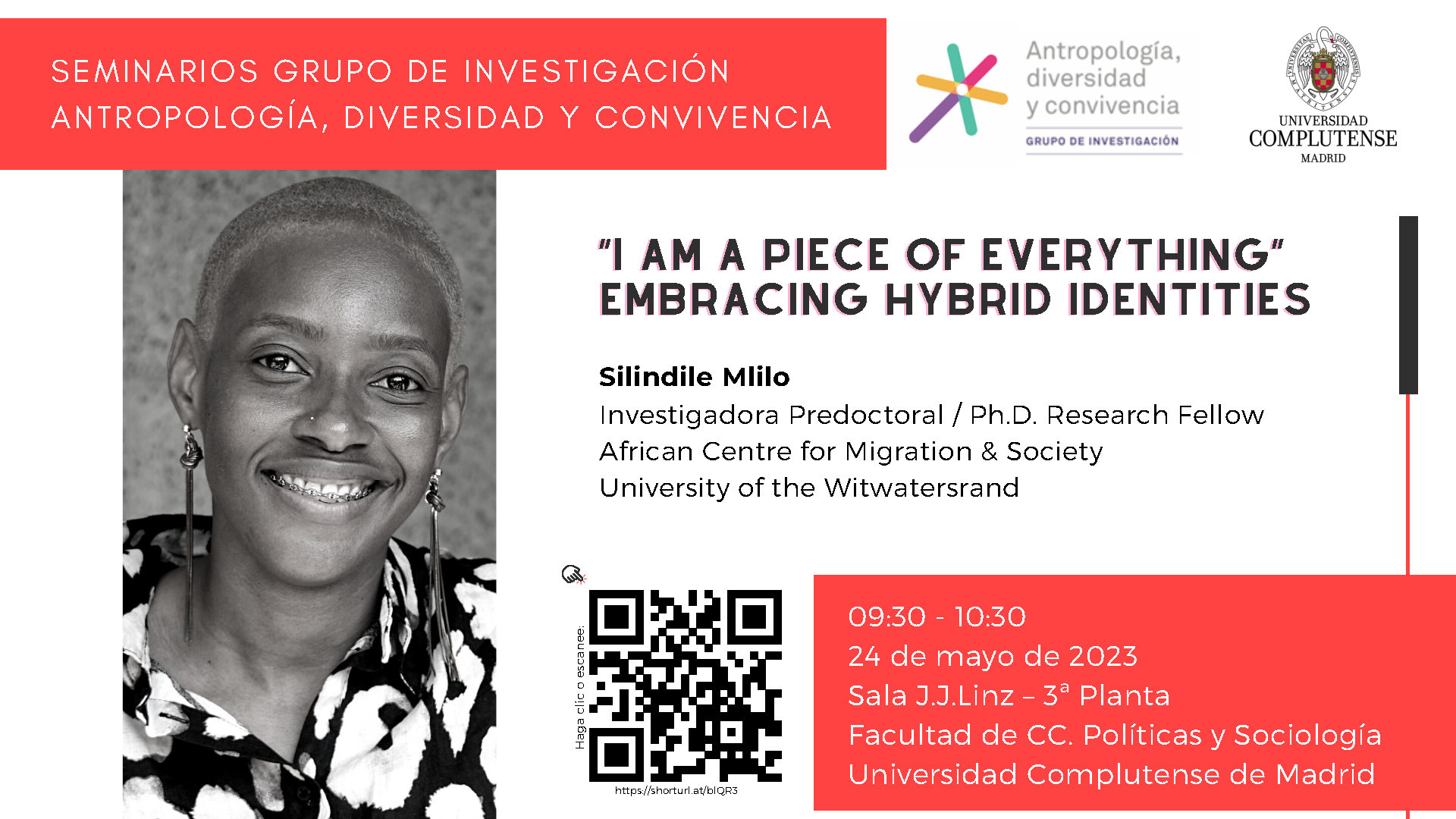 Seminario del Grupo de Investigación Antropología, Diversidad y Convivencia:"I am a piece of everything embracing hybrid identities", Silindile Mlilo - 1